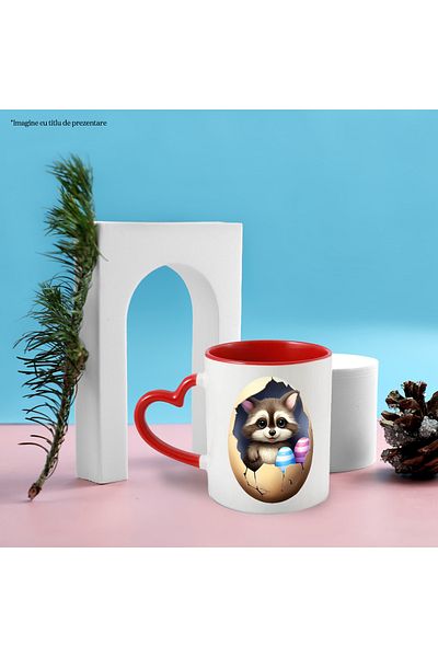 StoryGift Romania Mug with a baby raccoon sitting in a broken egg | illustration | painted eggs | r, Cu ,STG