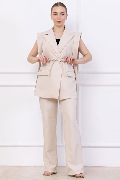 SENSTIL Σετ Γιλέκο με Δέσιμο Μπεζ SS2750