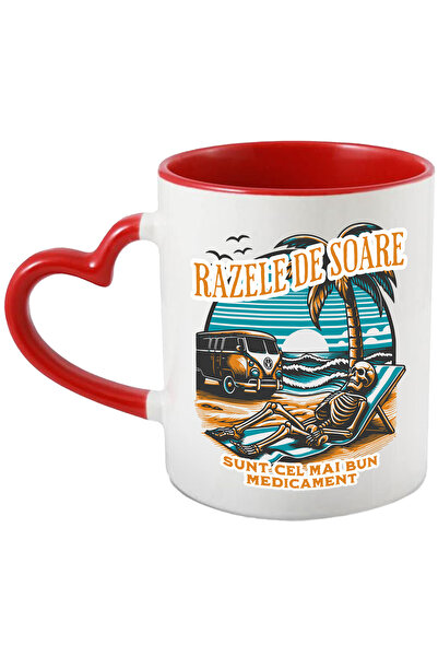 StoryGift Romania Cana Razele De Soare Sunt Cel Mai Bun Medicament Schelete La Plaja, 330ml, Ceram, Cu Maner Inim Stg