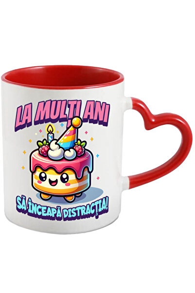 StoryGift Romania Cana Cu Tort Aniversar Colorat Cu Lumanari Vesel Text La Mu...