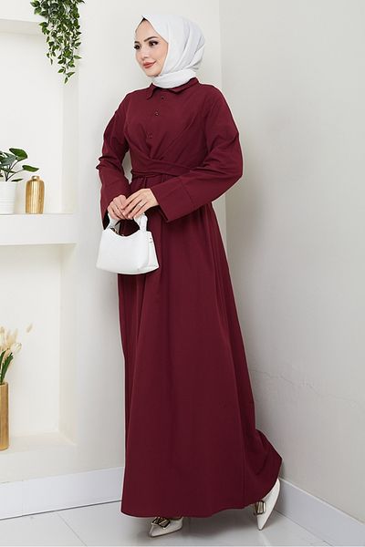 Bestenur Renda Girdling Dress 1467 - Burgundy