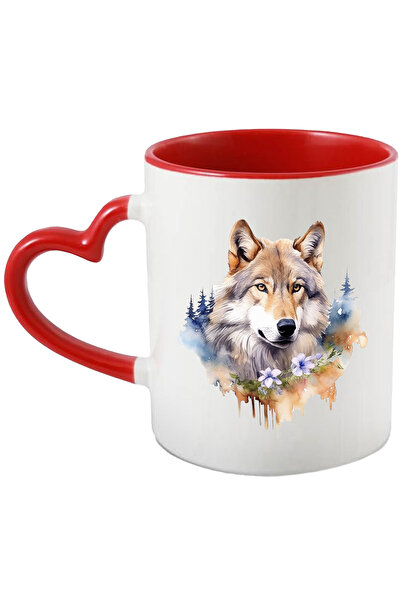 StoryGift Romania Cana Cu Cap De Lup, Padure, Flori, Watercolor, Frunze, Mult...