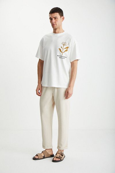 GRIMELANGE Dexoro Men's Tied Wide Leg Regular Fit Beige Sweatpants
