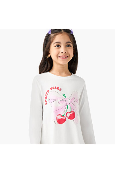 Juniors Cherry Print Drop Waist Dress With Round Neck