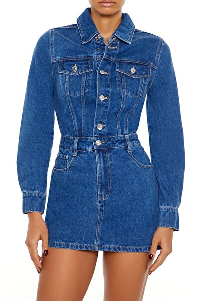 Forever 21 Denim Uzun Kollu Mini Elbise