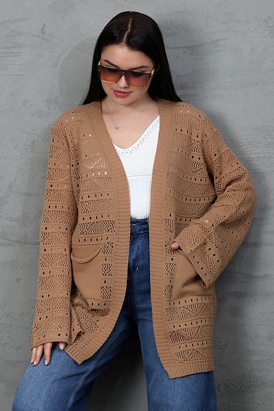 ALCHON V-Neck Long Loose Sleeves Hollowed Openwork Pockets Loose Relaxed Fit Knitwear Spring Summer Cardigan