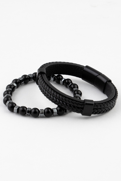 Sortie Aksesuar Genuine Leather and Natural Stone Gift Men's Combination Brac...