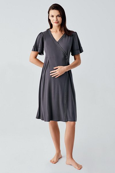 Artış Short Sleeve Stretchy Viscous Maternity Dressing Gown Nightgown Set