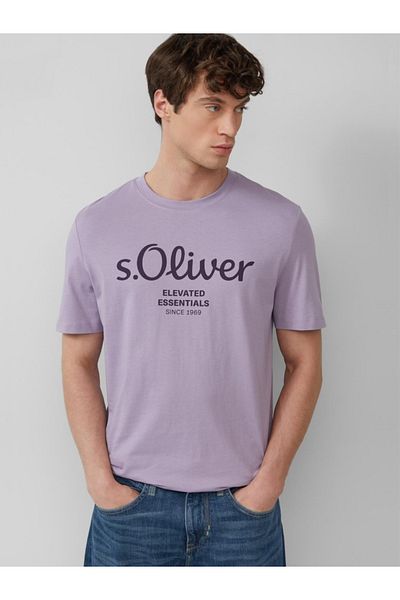s.Oliver Men's T-shirt With Logo Print And Scoop Neck, Regular Fit, Lila, Xl