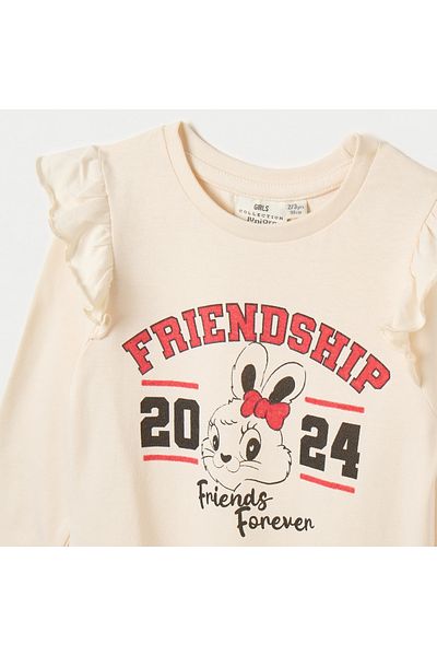 Juniors Printed A-Line Dress With Round Neck And Ruffle Detail