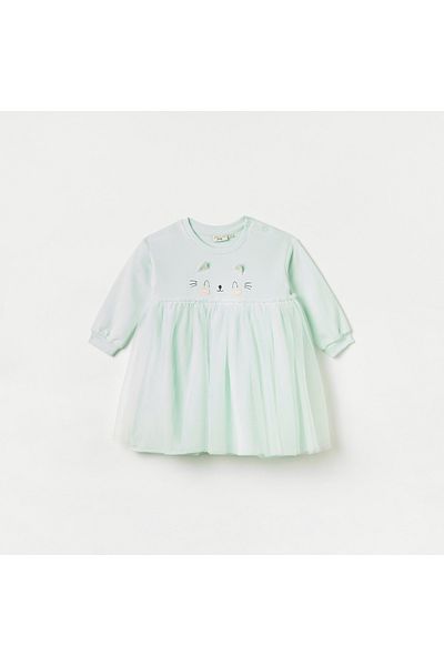 Juniors Bunny Applique Dress With Net Detail