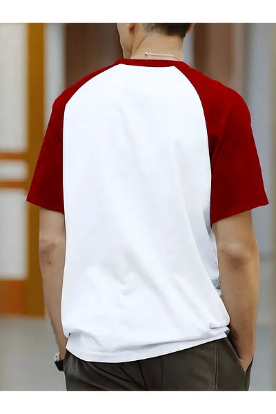 FEEL STYLE Unisex Anti-Sweat Resistant T-Shirt |   Milano Text Design Printed Red Raglan Sleeve