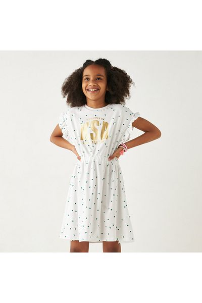 Juniors Ksa National Day Print Dress With Ruffle Sleeves