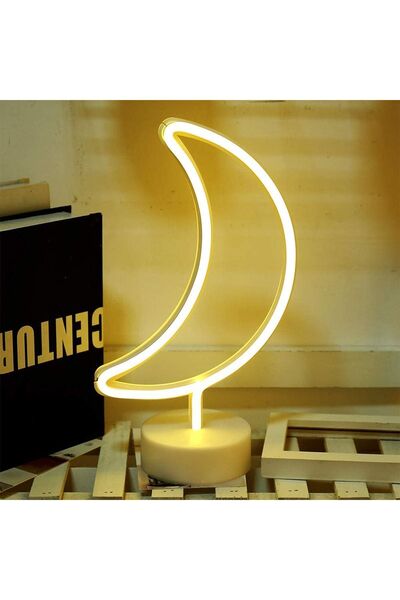 gifted Büyük Boy Pilli Yarım Ay Neon Led Işıklı Masa Ve Gece Lambası Hilal Dekoratif Aydınlatma