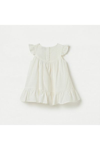 Juniors Schiffli Textured A-Line Dress With Cap Sleeves And Snap Button Closure