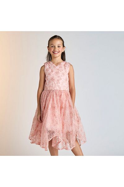 Juniors All-Over Embroidered Sleeveless Dress With Tie-Up Belt