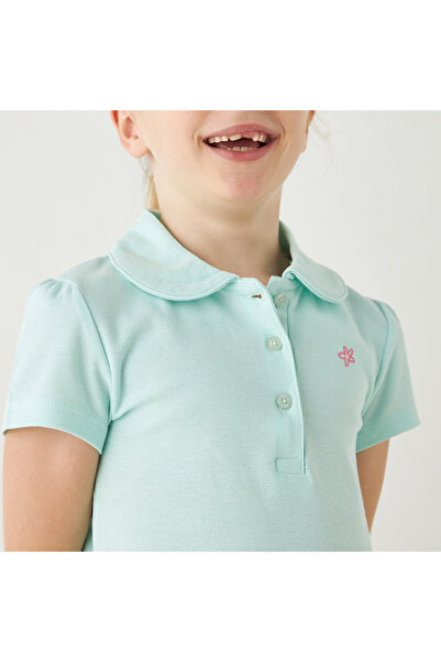 Juniors Solid Polo Neck Dress With Short Sleeves