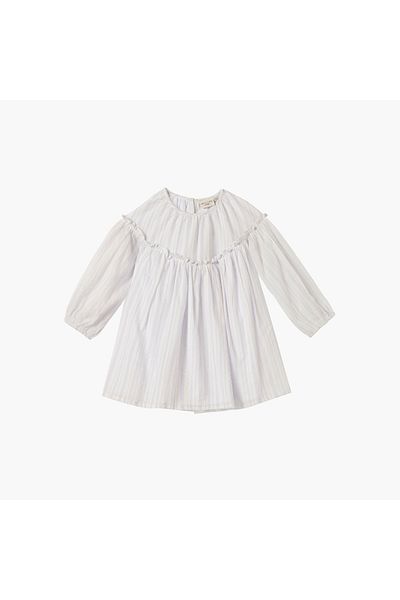 Juniors Textured A-Line Dress With Long Sleeves And Ruffle Detail
