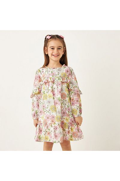Juniors Floral Print Dress With Ruffles
