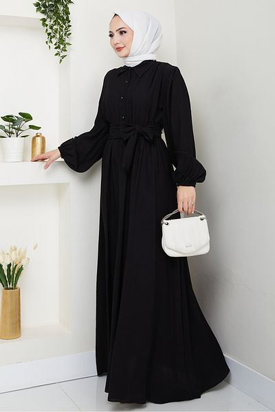 Bestenur Φόρεμα Alser Belted 1468 - Μαύρο