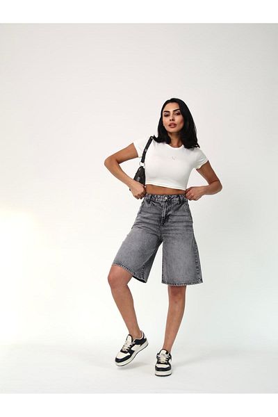 Zeo Basic Gray Ice Wash Bermuda Shorts