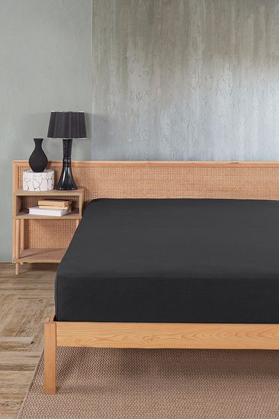 Karden Flower Premium 100% Cotton Double Combed Cotton Elastic Sheet - Black