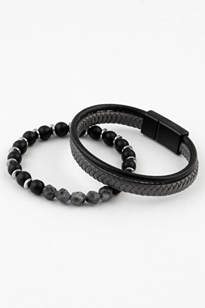 Sortie Aksesuar Genuine Leather and Natural Stone Gift Men's Combination Brac...