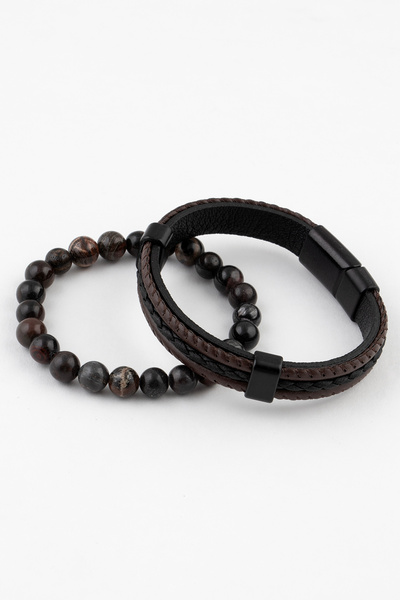 Sortie Aksesuar Genuine Leather and Natural Stone Gift Men's Combination Brac...