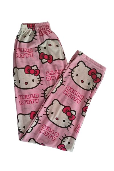 Nisa Women's Large Size Milano Fabric Hello Kitty Patterned Loose Pajama Bottoms
