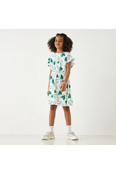 Juniors All-Over Ksa National Day Print Dress With Puff Sleeves