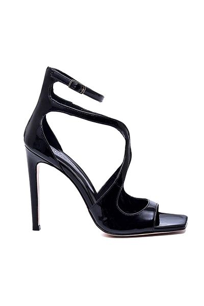 Sofia Baldi Fold Black Patent Leather Women's Heel Sandals