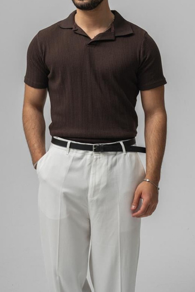 COOL TARZ Men's Brown Embroidered Polo Neck T-Shirt