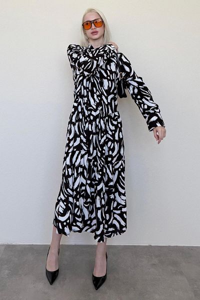 Madmext White Long Sleeve Buttoned Patterned Dress Mg2431