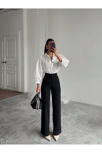 Z1MAN Women's Polyviscon Palazzo Black Trousers