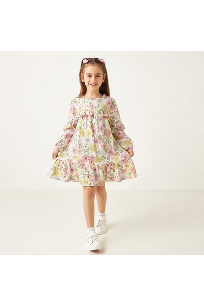 Juniors Floral Print Dress With Ruffles