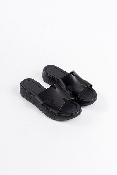 EMOYRA Borlina Black Genuine Leather Slippers