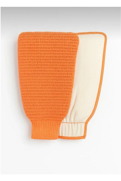 SYN AKSESUAR Double Sided Shower Scrub Exfoliating Glove - Elastic, Double Faced, Skin Friendly Premium Scrub - Orange