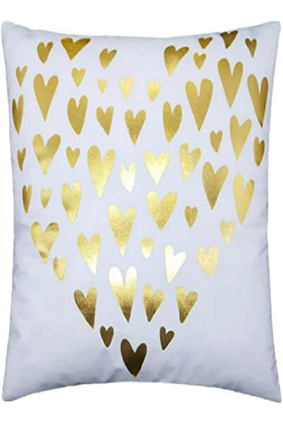 RISHAHOME Golden Heart Metallic Cushion Cover 45x45 cm – Decorative Throw Pil...