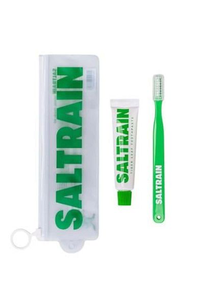 SALTRAIN Travel Set Tigerleaf Toothpaste Superior Freshness with Toothbrush by Saltrine, 30 grams / Green