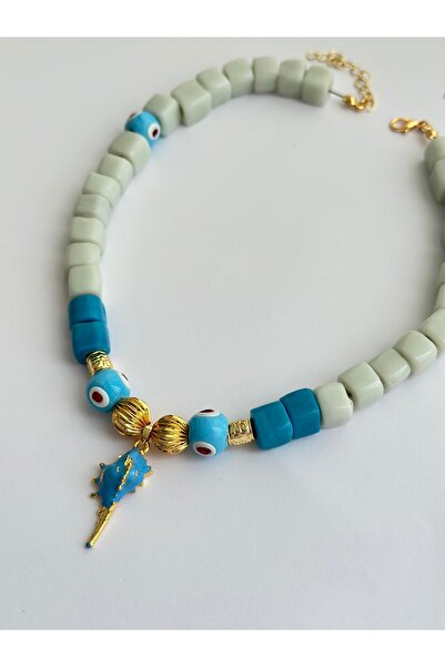 mibrillo Handmade Basement Beads Sea Shell Detailed Glass Beads Necklace