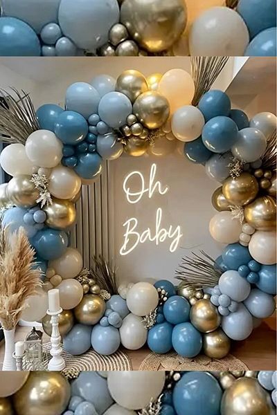 BeySüS Chrome Gold Deep Ocean Storm Blue and Milk Coffee Balloon Chain 60 Pieces