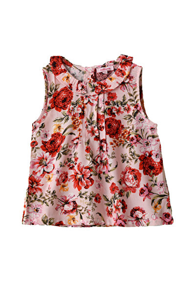Basicxx Girls Pink Floral Sleeveless Frill Top