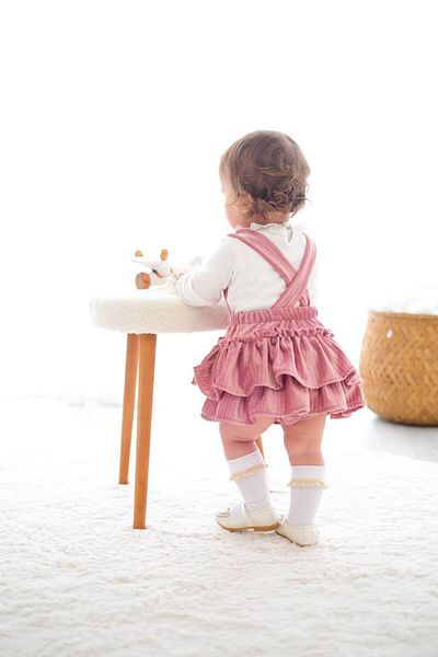 aysskids Linda Baby Girl Velvet Salopet Set with Scallop Detail