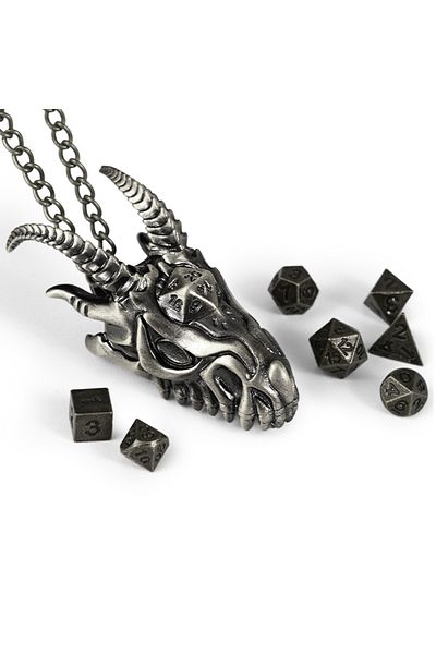 Choice Antique-silver 7pcs Dnd Mini Dice Set With Dragon Necklace Dice Case Polyhedron Metal Dice For Rpg,