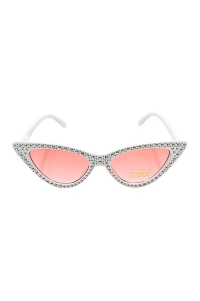 Tiara Ochelari de soare, femei, Tiara, albi cu cristale, ramă cat-eye, protecție UV 400