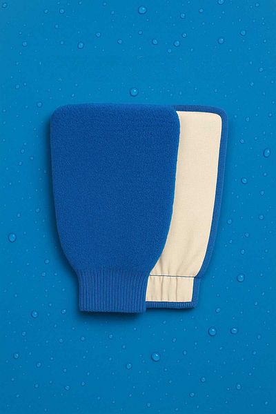 SYN AKSESUAR Double Sided Shower Scrub Exfoliating Glove - Elastic, Double Faced, Skin Friendly Premium Scrub - Blue