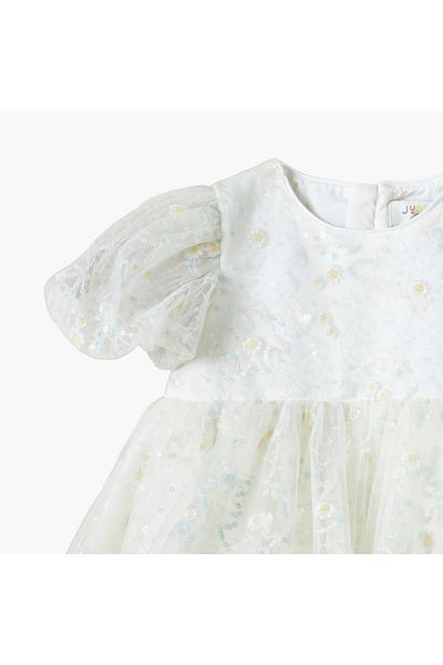 Juniors Embellished Dress With Balloon Sleeves And Zip Closure