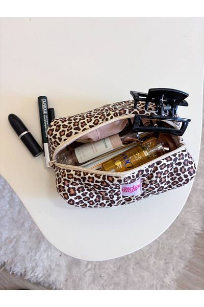 girlsybags Τσάντα μακιγιάζ Leopard Μικρού μεγέθους Τσάντα Portfolio με φερμουάρ με μοτίβο ζώων