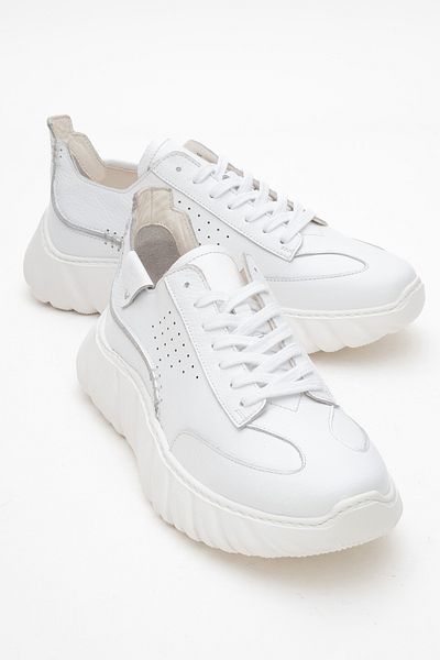 MARCOMEN Men's Thick Sole Lace-Up Daily Comfort Shoes Real Leather Mc 21337 White