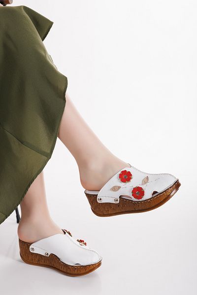 Ender Εσωτερικό και εξωτερικό Γνήσιο δέρμα Wedge Heel Sabo Model Closed Front Γυναικείες παντόφλες